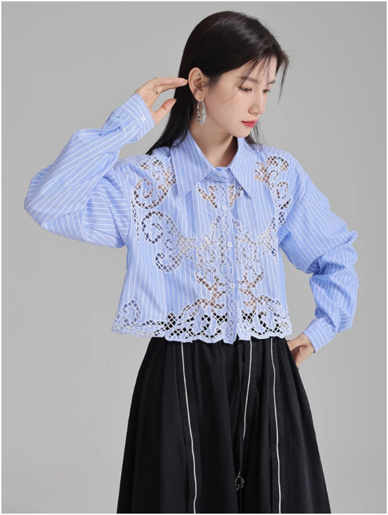 Sherrm Doiley Crop Button Up - Blue